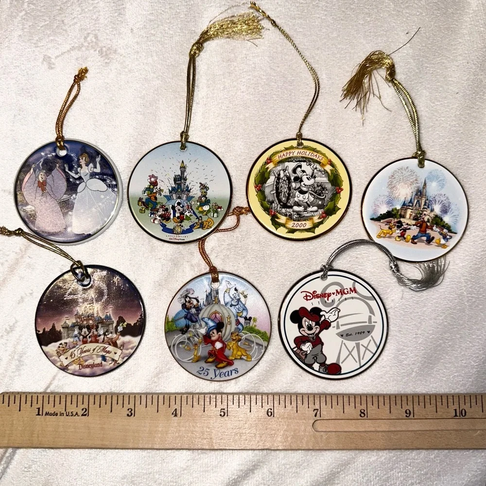 Lot of 7- Walt Disney Collectible Ceramic Disc Ornaments Anniversary Vintage Y2K